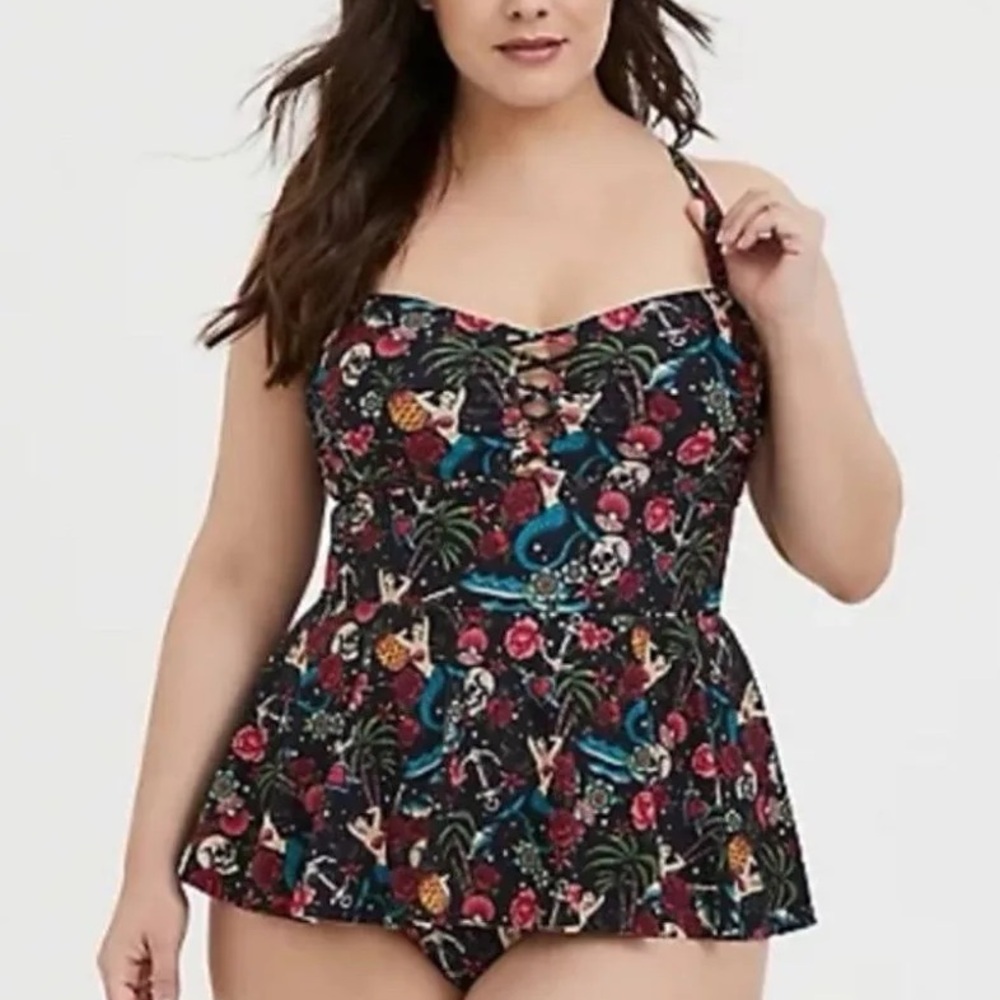 Torrid Tattoo Mermaid Peplum Swimdress